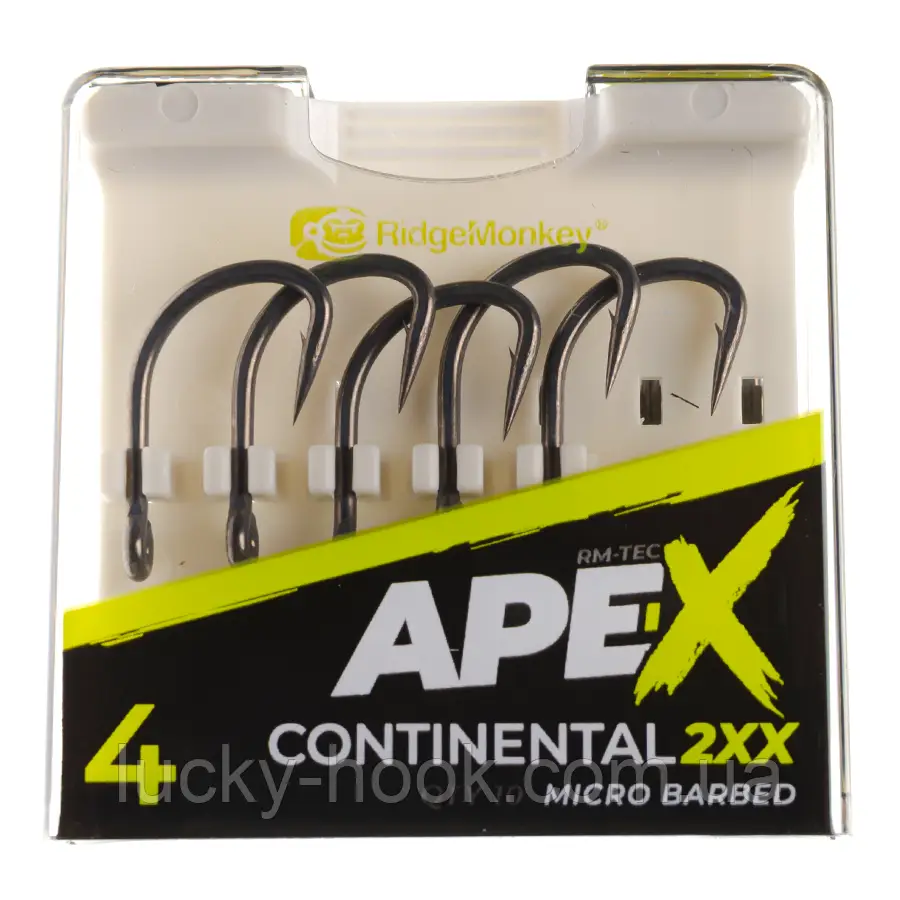 Крючок карповый RidgeMonkey Ape-X Continental 2XX с бородкой №4