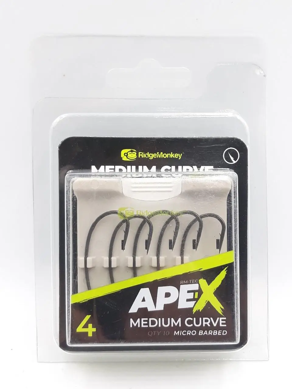 Крючок карповый RidgeMonkey Ape-X Medium Curve с бородкой№4